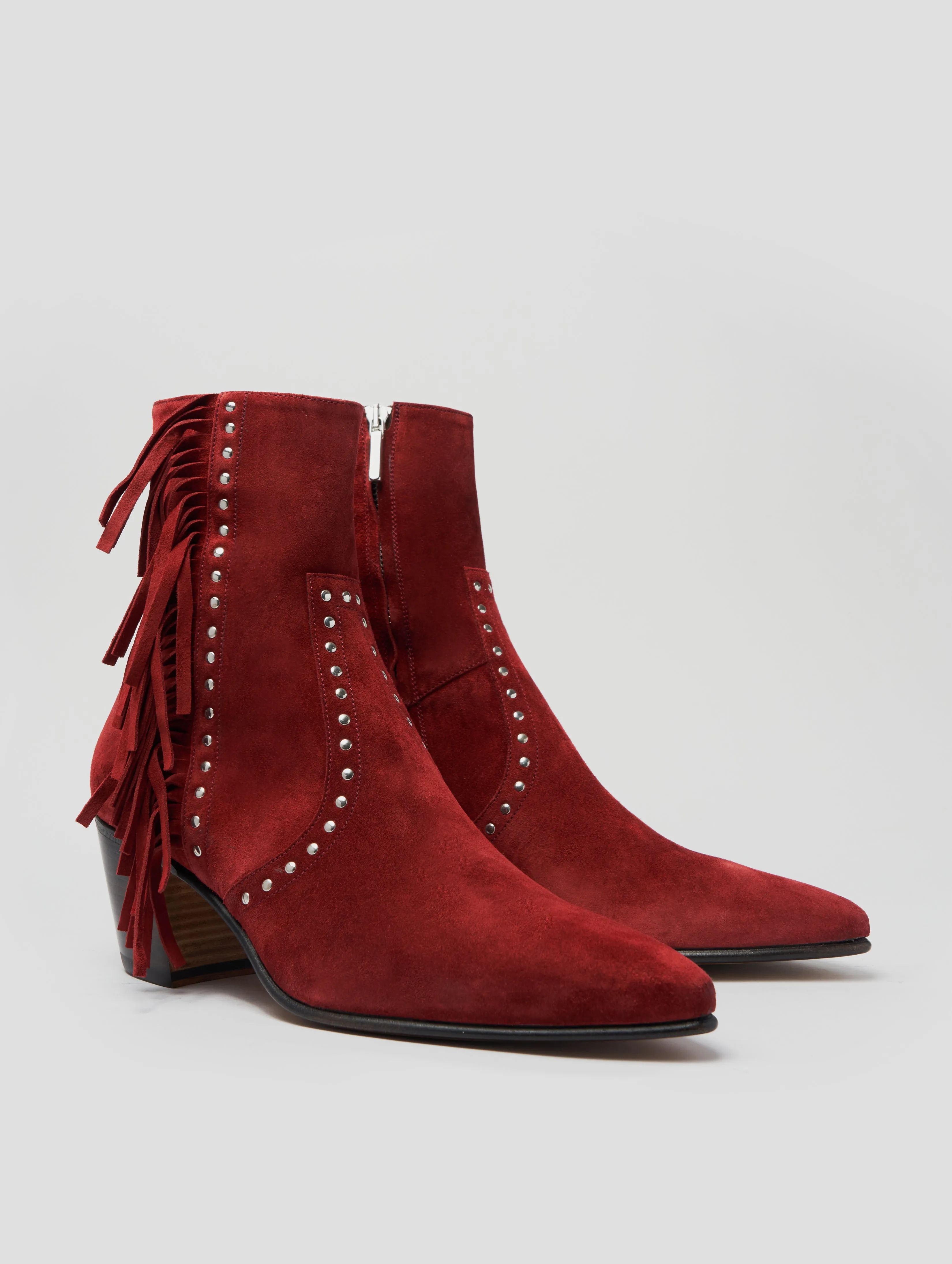 NICO 60MM "MOJAVE" FRINGED BOOT IN RUBY RED SUEDE