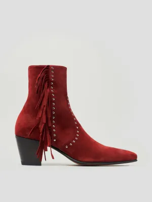 NICO 60MM "MOJAVE" FRINGED BOOT IN RUBY RED SUEDE