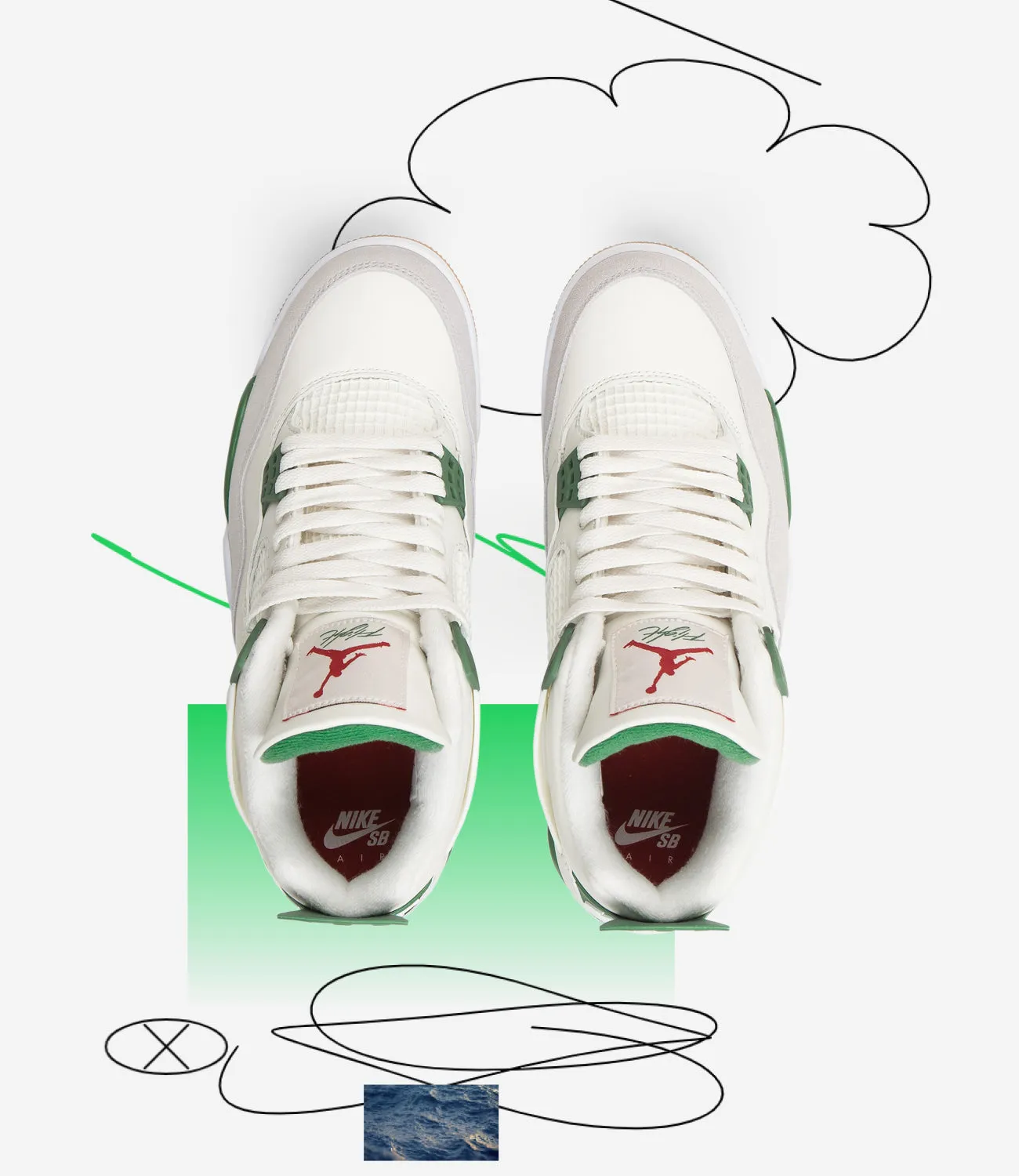 Nike SB x Air Jordan 4 Shoes - Sail / White - Pine Green - Neutral Grey