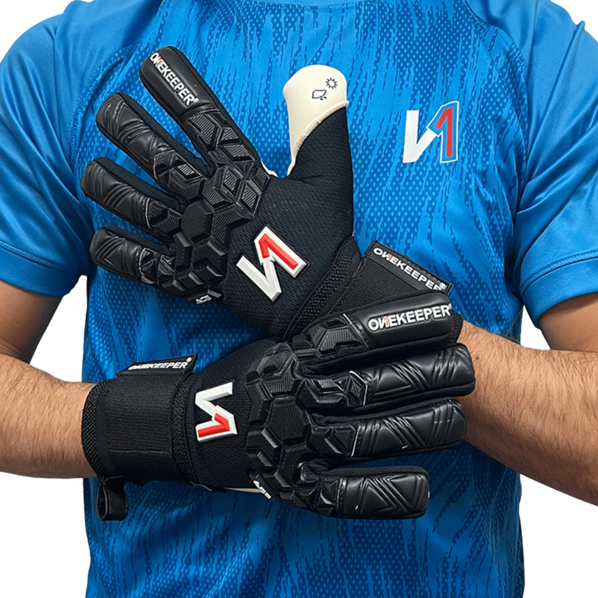 ONEKEEPER ACE Black and White - Negative Cut Pro-Level Goalkeeper Gloves for Youth and Adults
