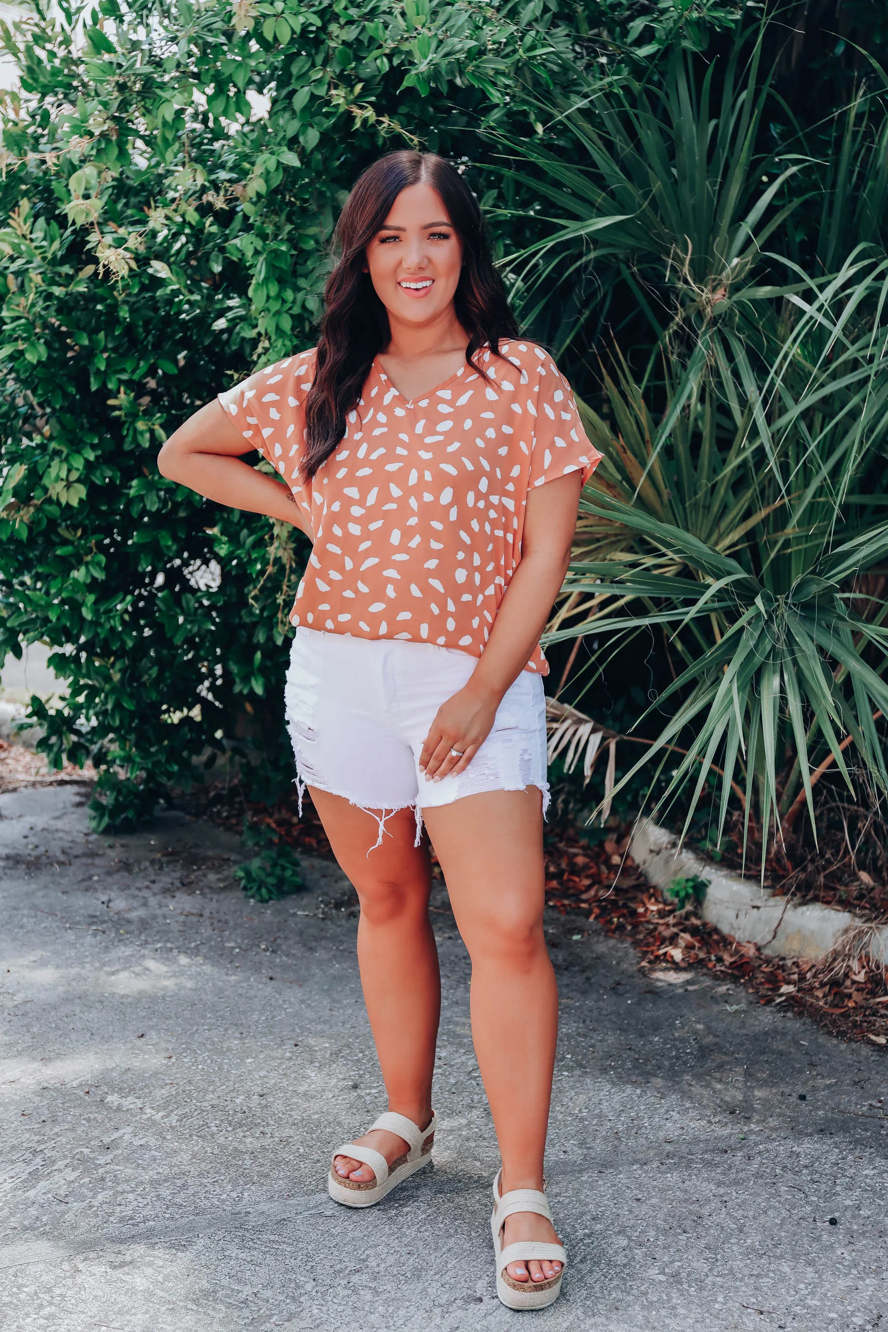 Peachy Chiffon Dot Blouse