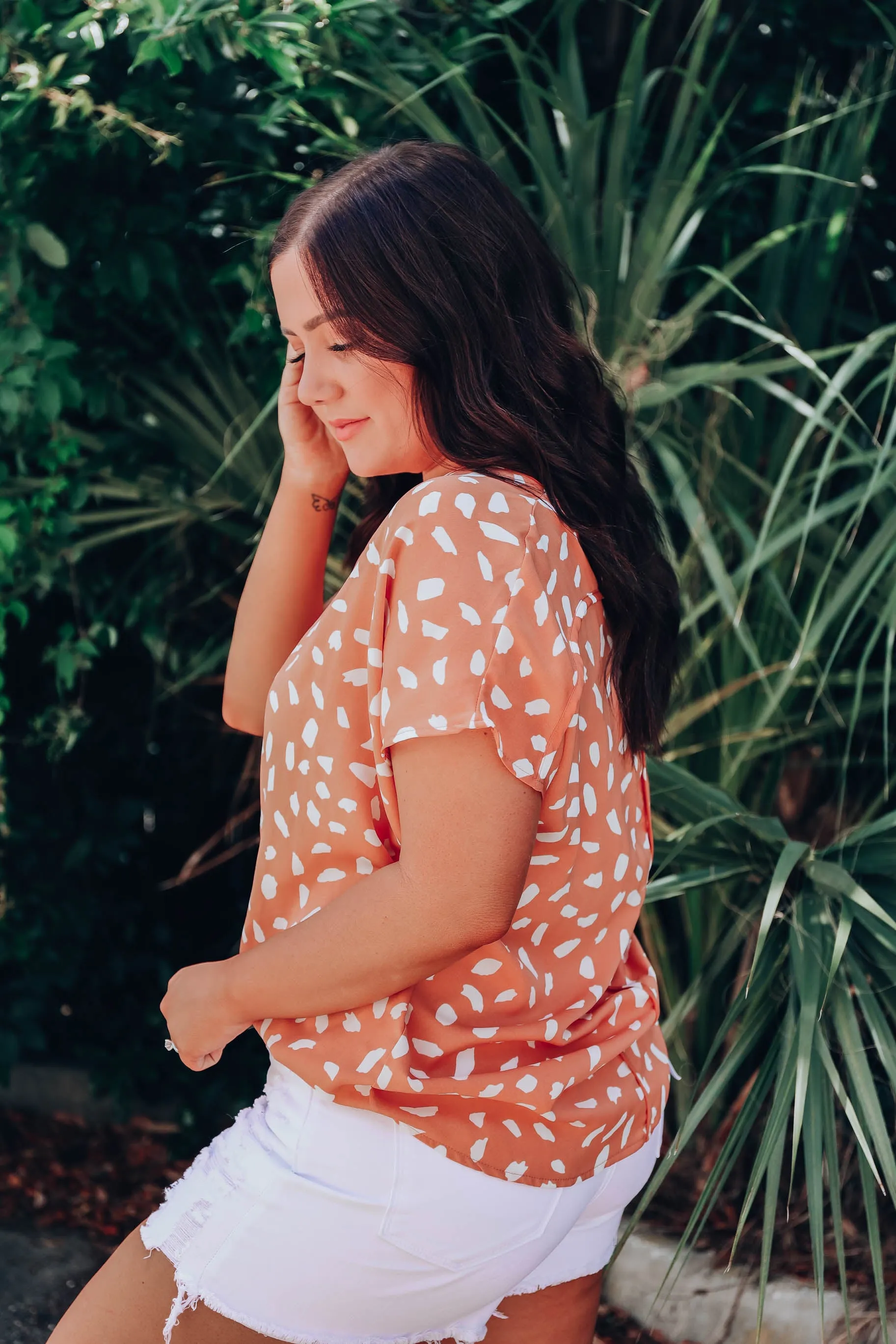 Peachy Chiffon Dot Blouse