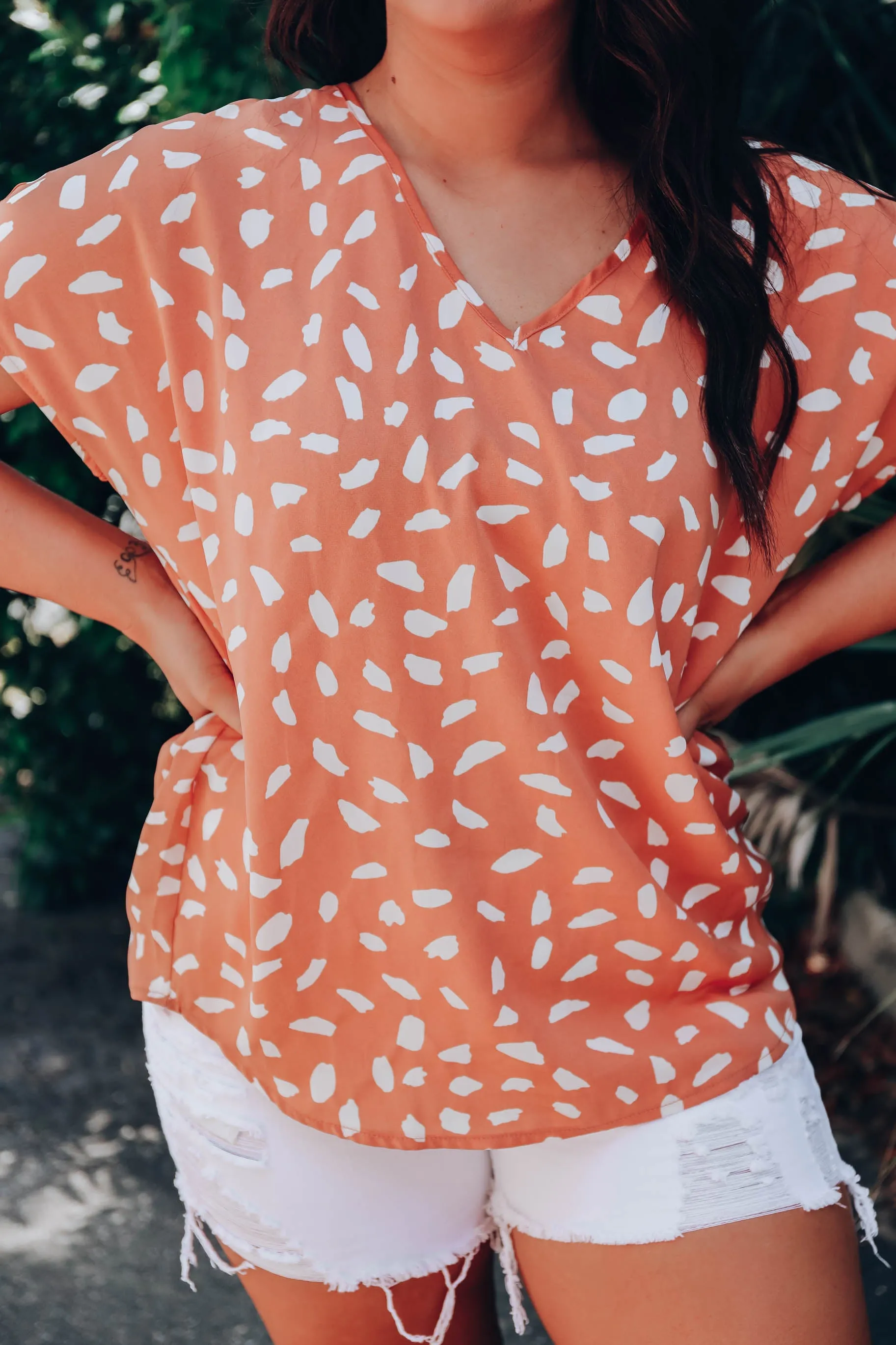 Peachy Chiffon Dot Blouse