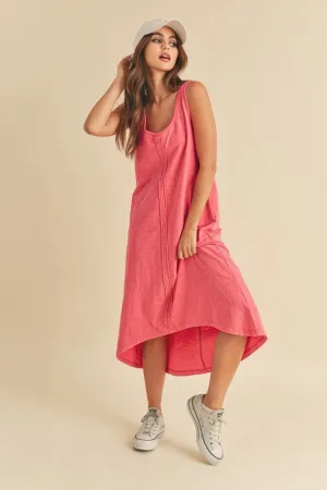 Pink High-Low Hem Scoop Neck Midi Tank Dress