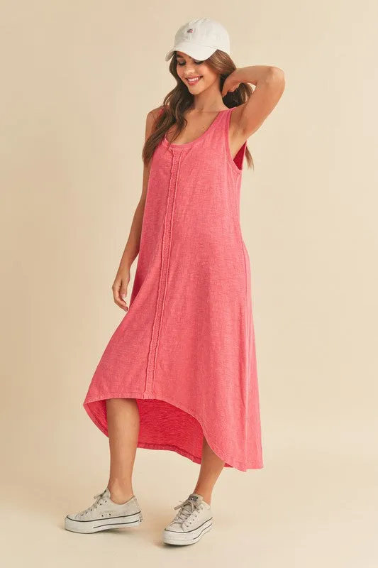 Pink High-Low Hem Scoop Neck Midi Tank Dress