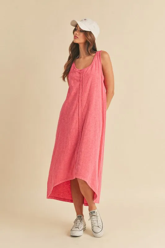 Pink High-Low Hem Scoop Neck Midi Tank Dress