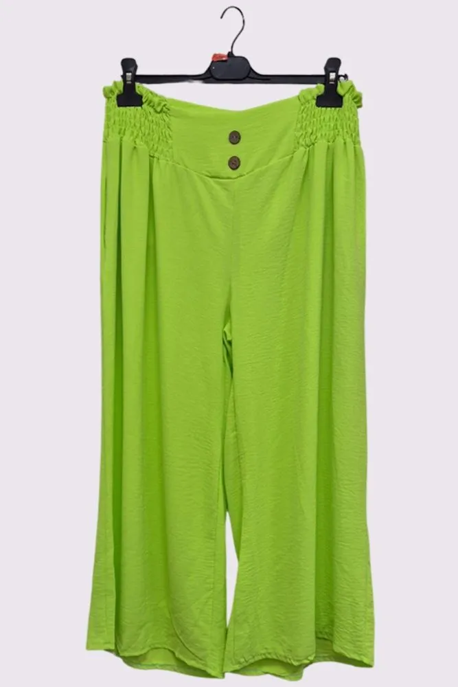 Plain Elasticated Waistband Wide Leg Trousers