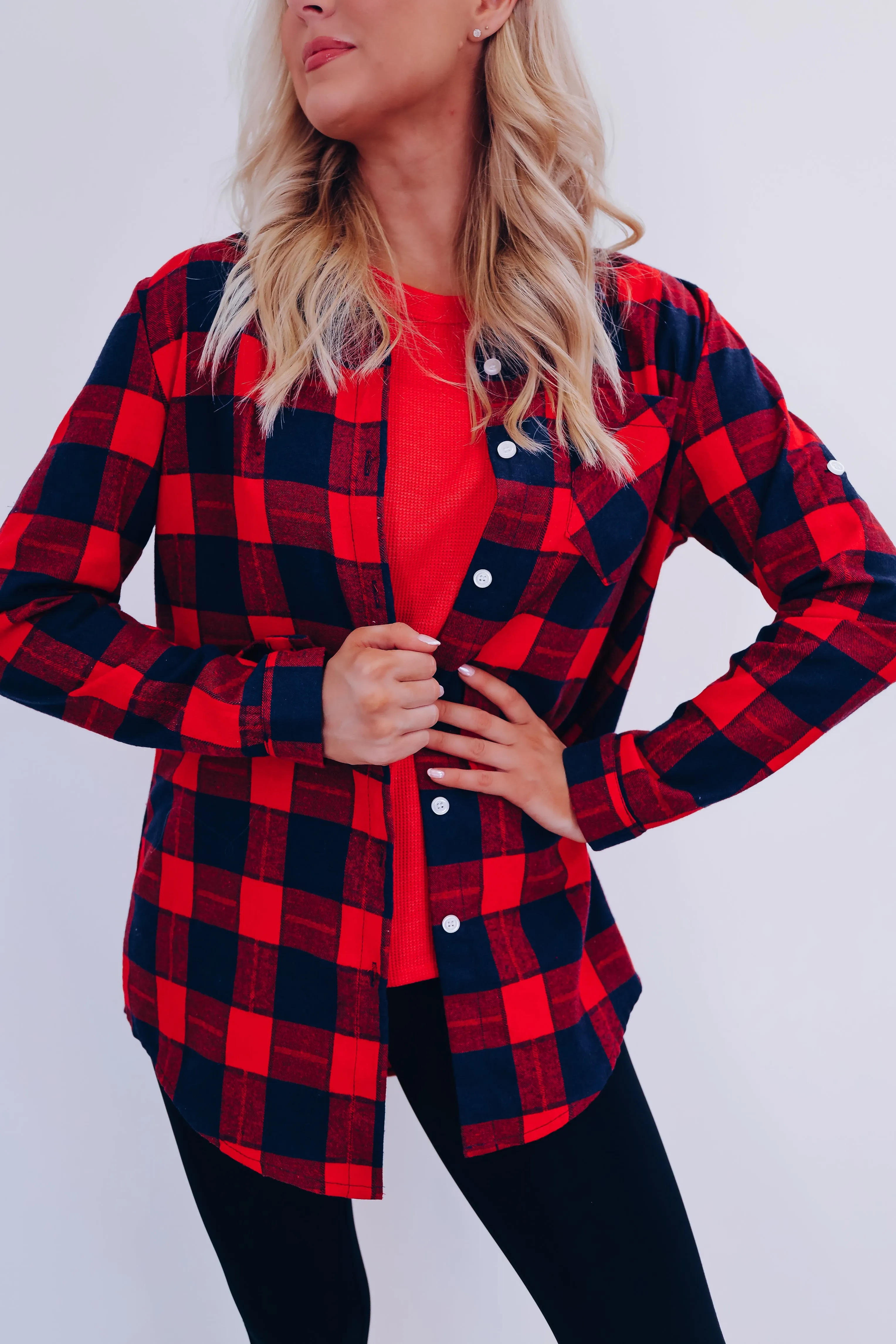 Pops Plaid Long Flannel Shirt - Red