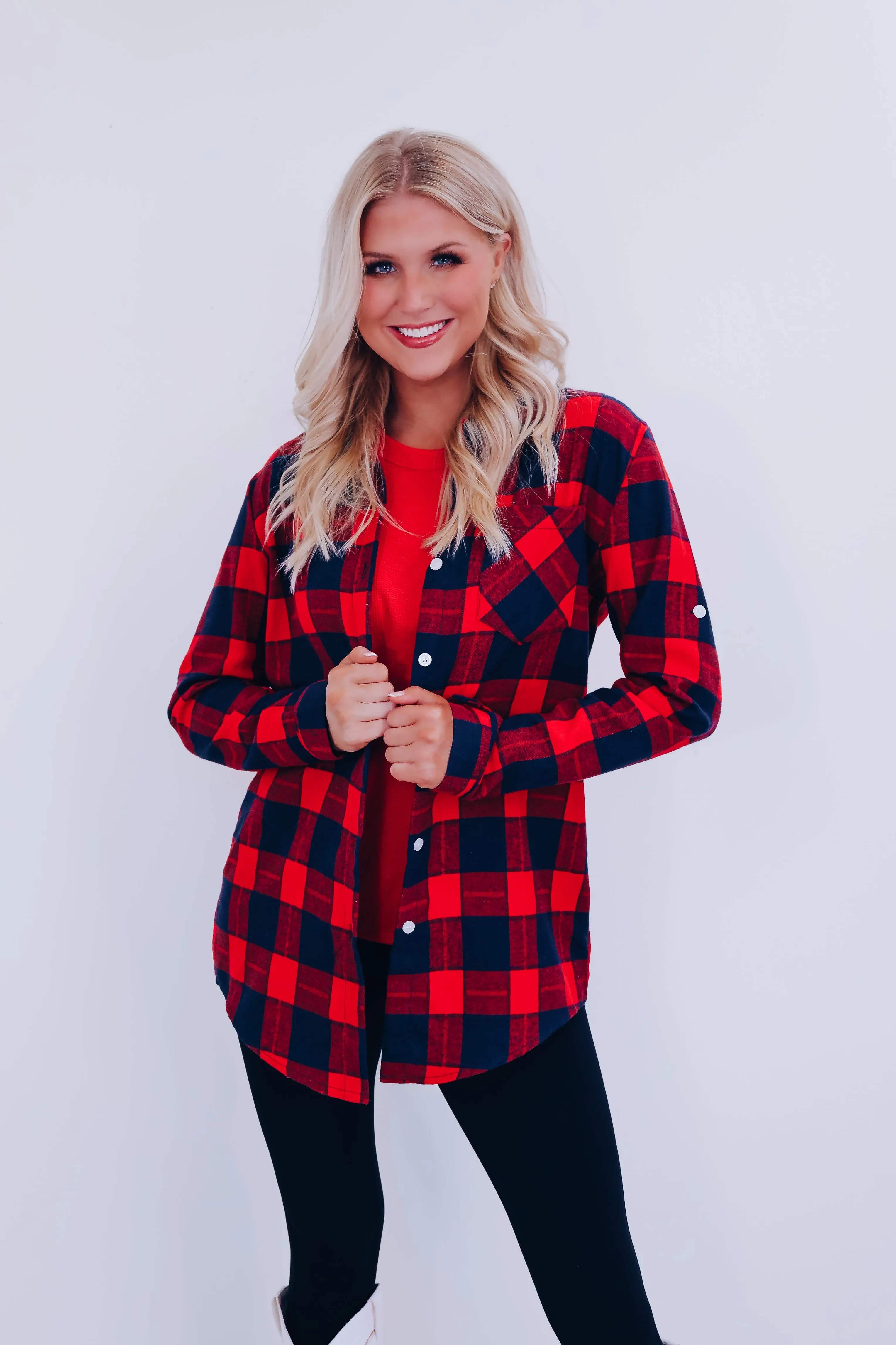 Pops Plaid Long Flannel Shirt - Red