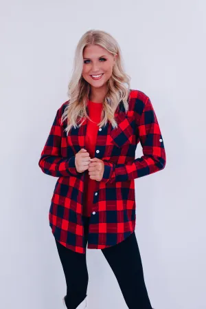 Pops Plaid Long Flannel Shirt - Red