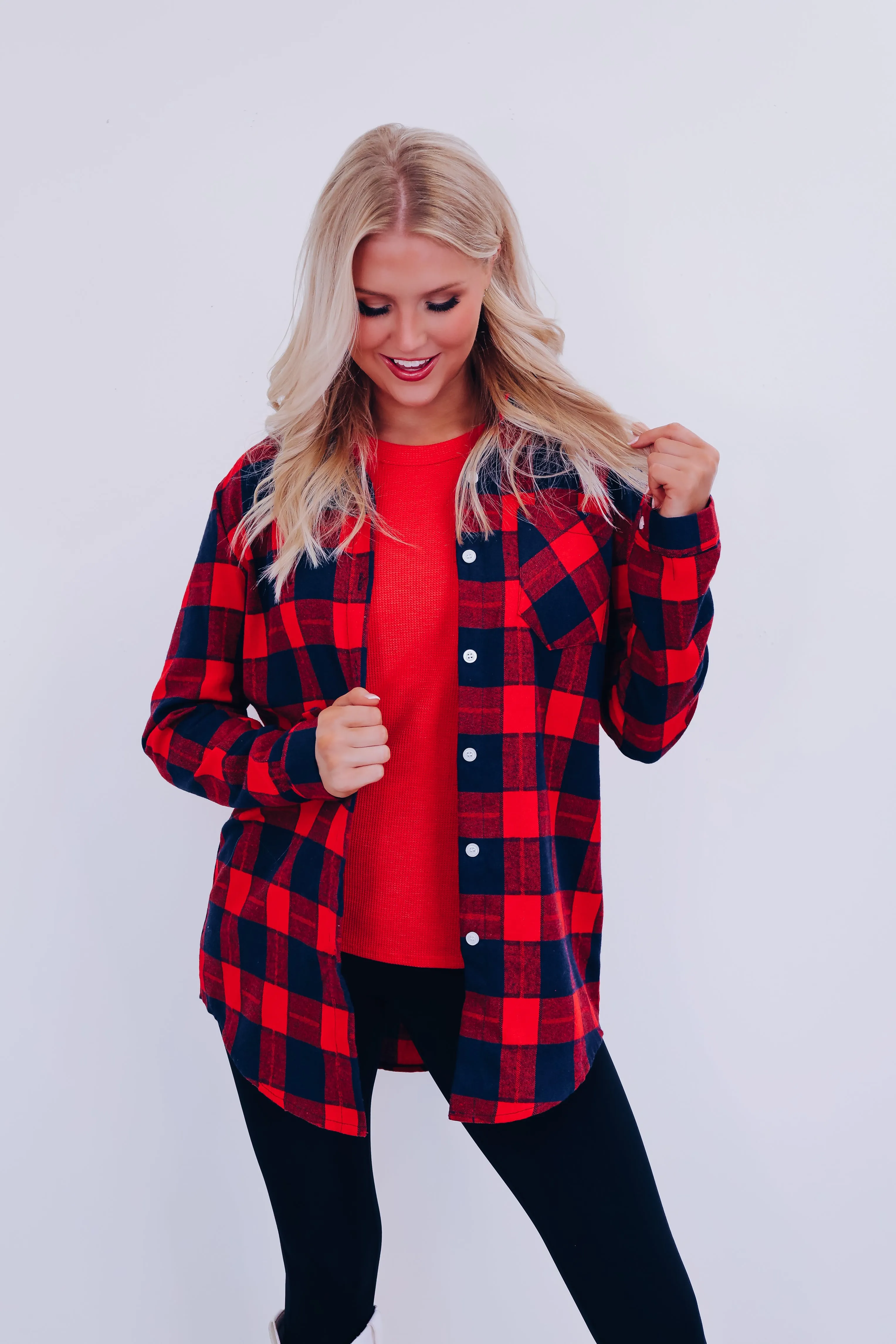 Pops Plaid Long Flannel Shirt - Red