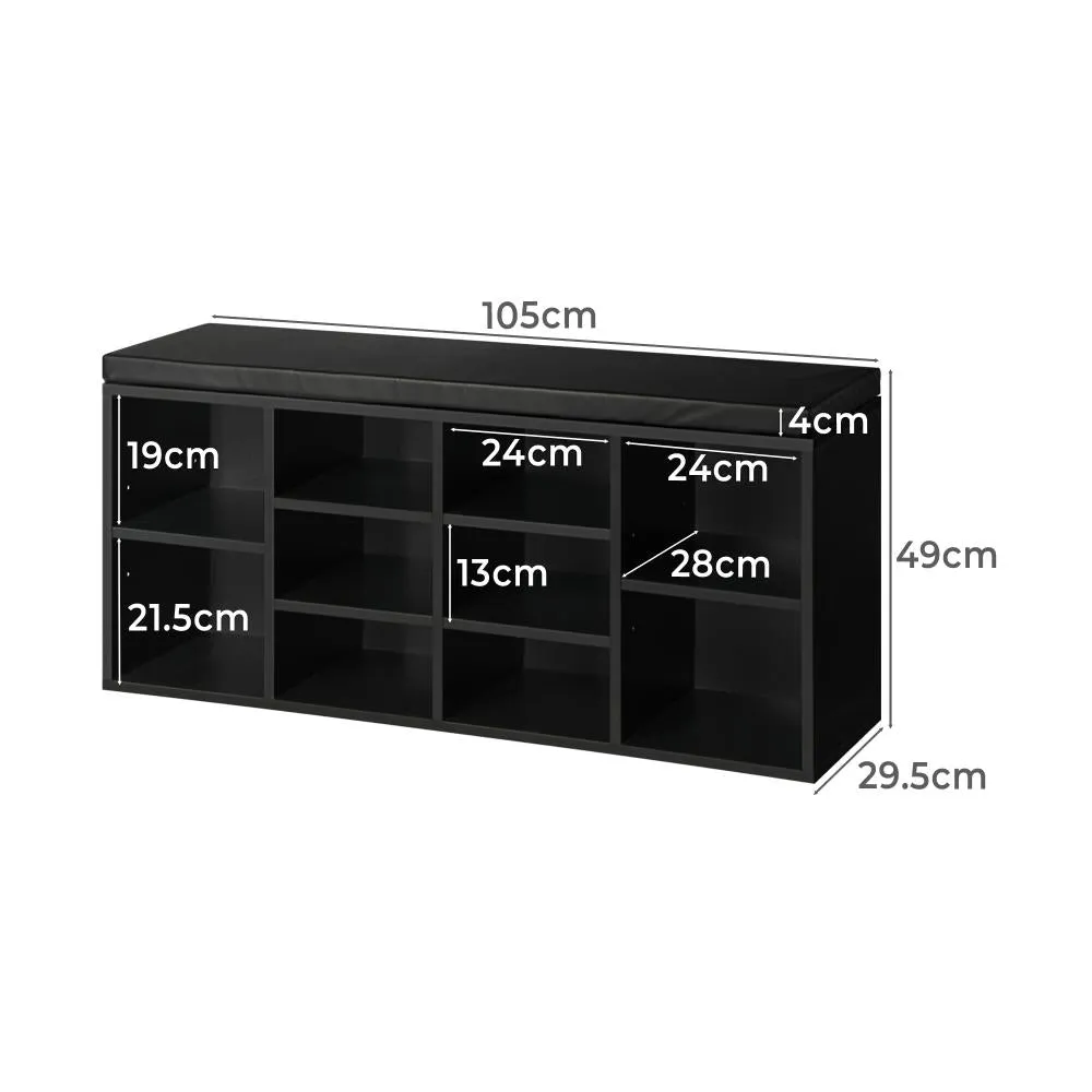 Ralph Shoe Bench 105cm Shoe Storage Cabinet Orgaiser Rack Storage Shelf Black