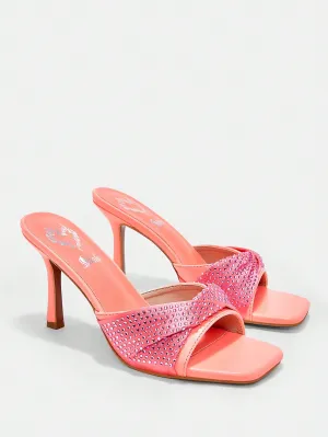 Rhinestone Decor High-heeled Sandals