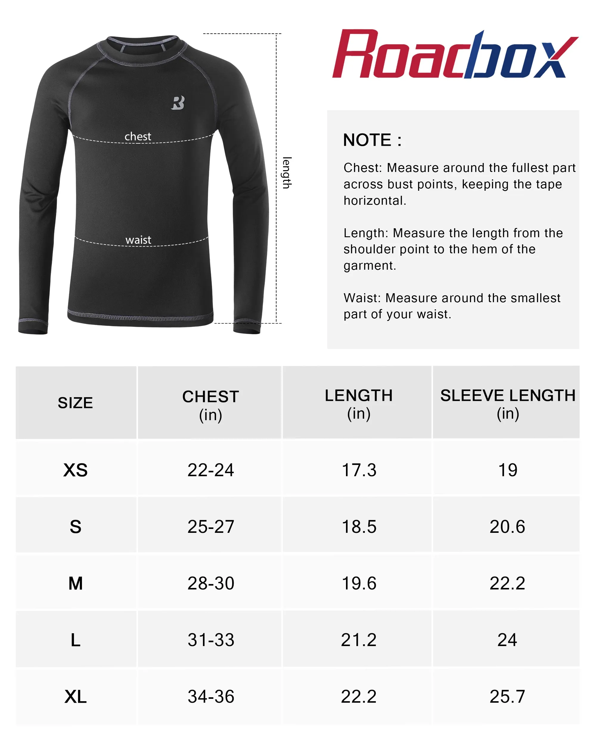 Roadbox Youth Boys Compression Shirt - Long Sleeve Kid's Football Baselayer,Quick Dry Undershirts for Sports Soccer Black