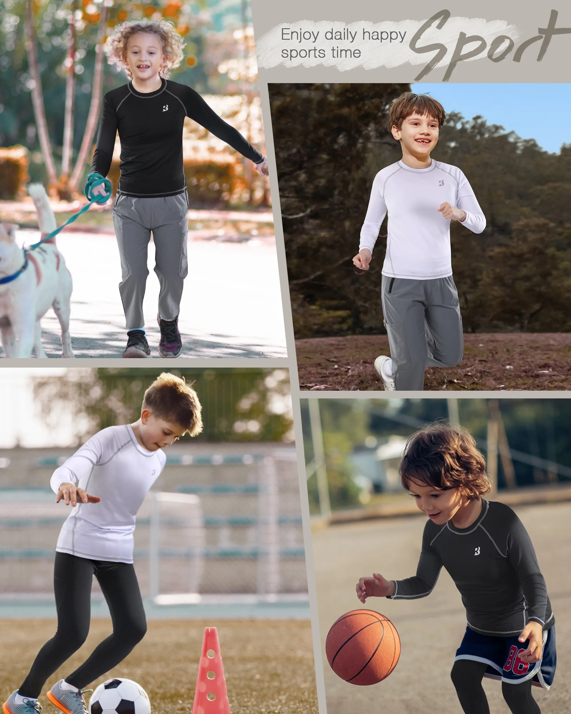 Roadbox Youth Boys Compression Shirt - Long Sleeve Kid's Football Baselayer,Quick Dry Undershirts for Sports Soccer Black