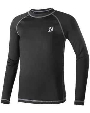 Roadbox Youth Boys Compression Shirt - Long Sleeve Kid's Football Baselayer,Quick Dry Undershirts for Sports Soccer Black