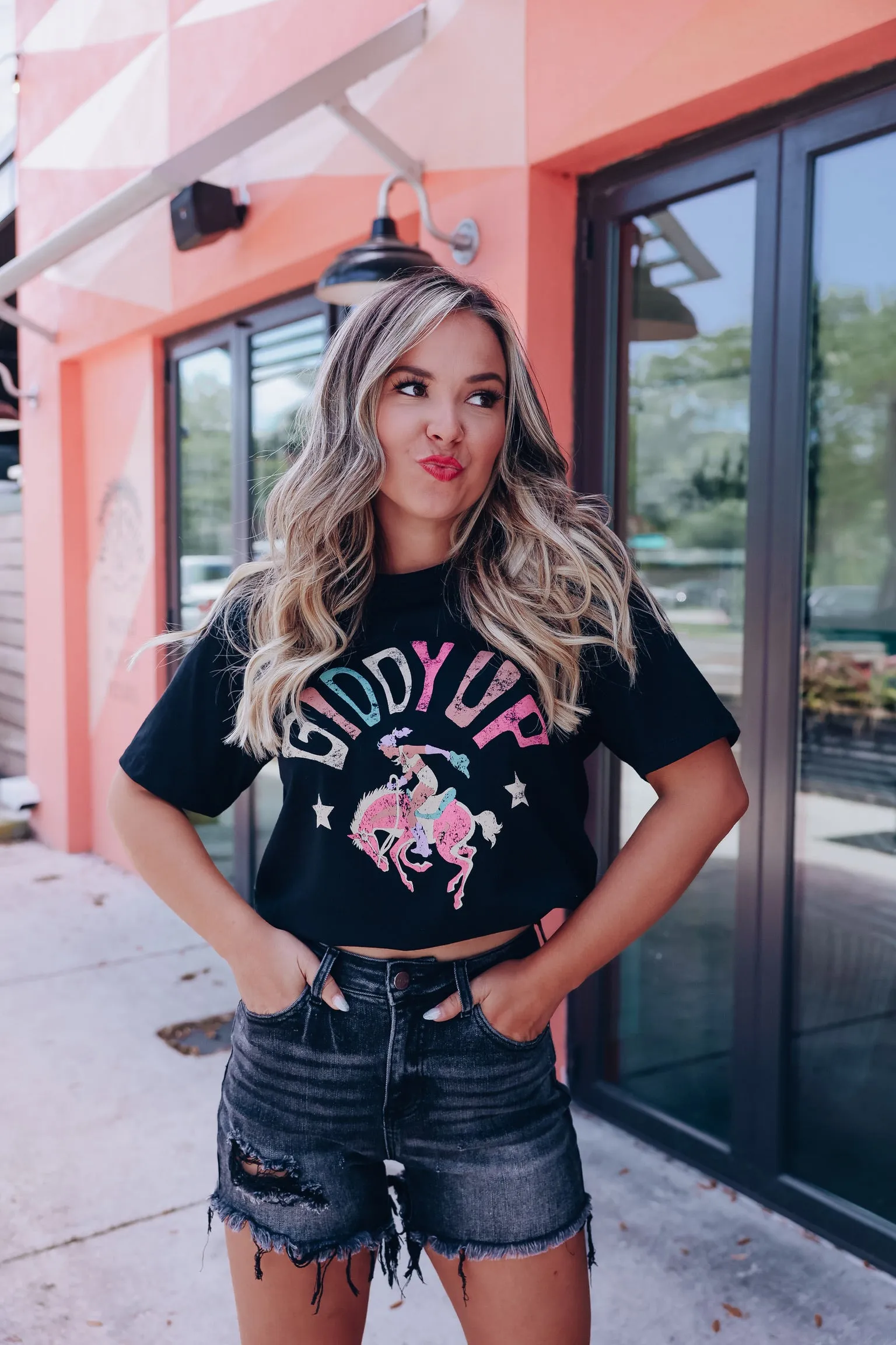 Rodeo Giddy Up Cowgirl Graphic Tee - Black