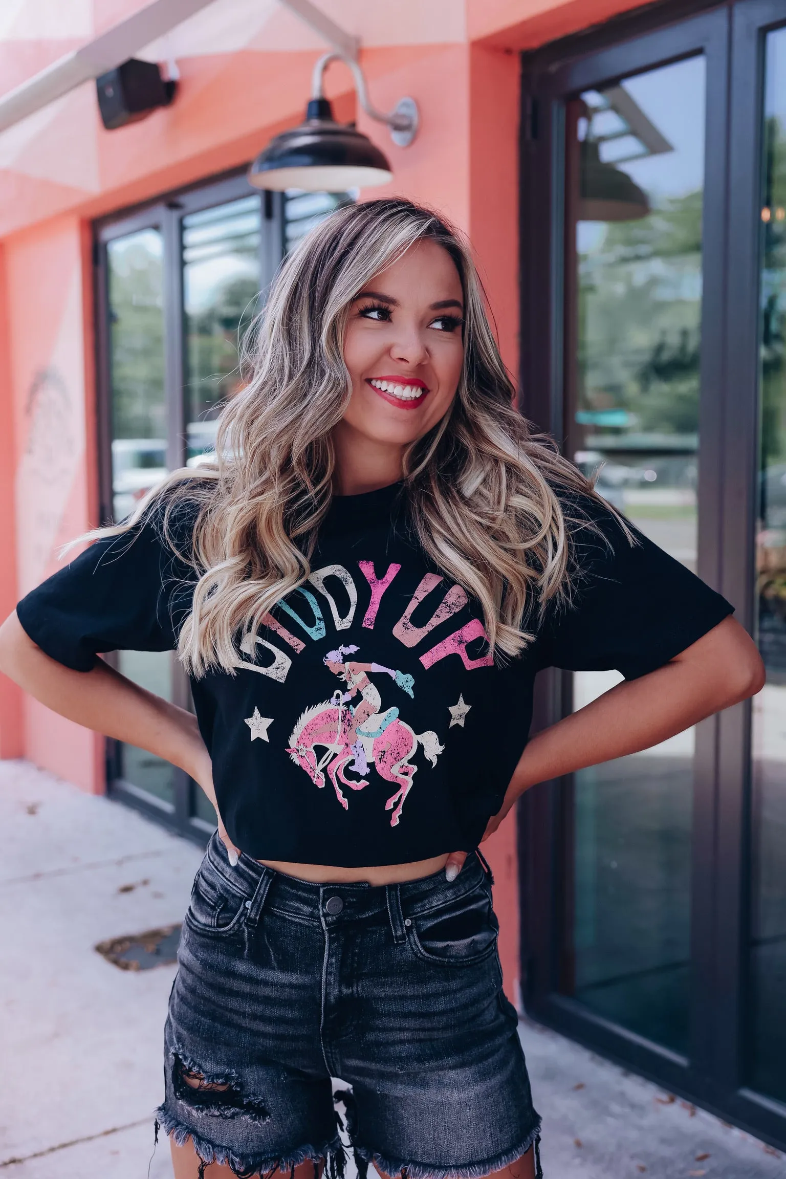 Rodeo Giddy Up Cowgirl Graphic Tee - Black