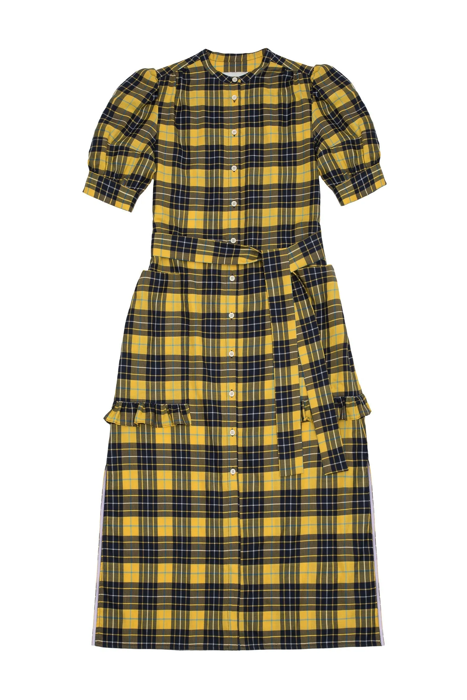 Rosa Puff Sleeve Shirtdress, Yellow Check Lyocell/ Cotton