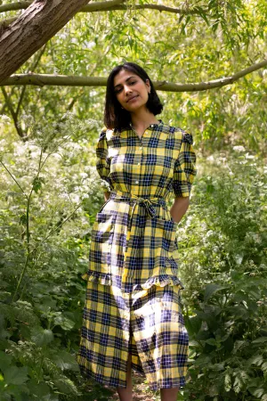 Rosa Puff Sleeve Shirtdress, Yellow Check Lyocell/ Cotton