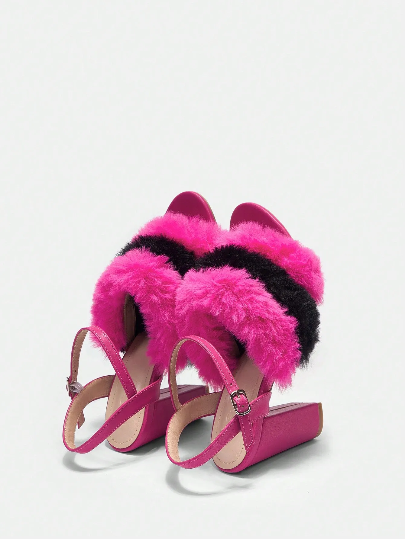 Rose Red Fluff Decor High Heels