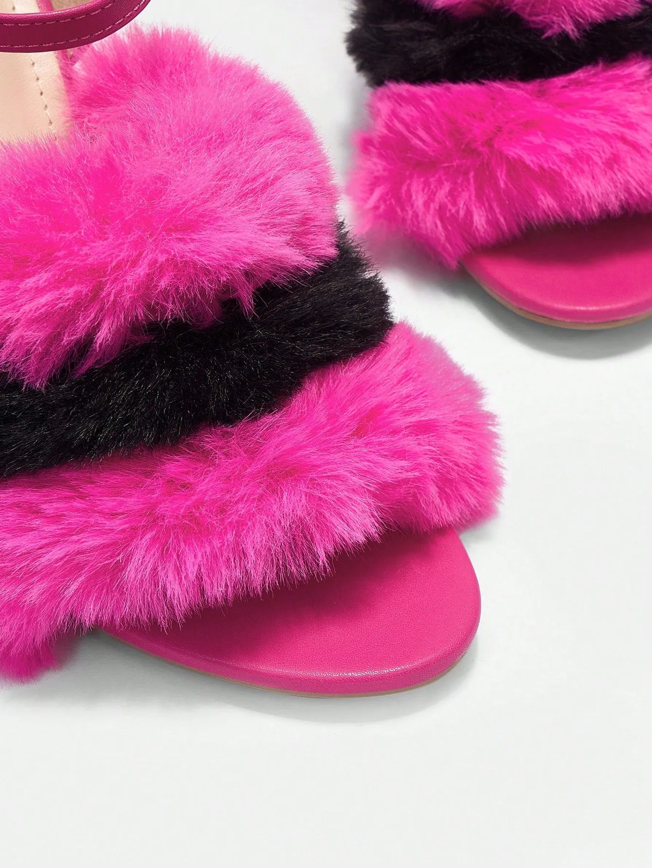 Rose Red Fluff Decor High Heels