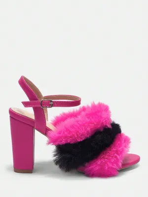 Rose Red Fluff Decor High Heels