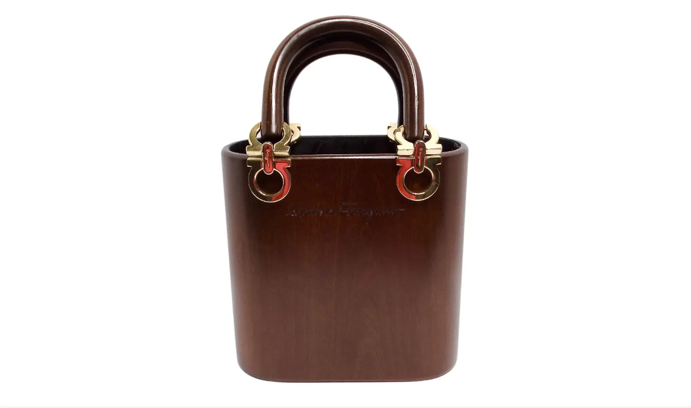 Salvatore Ferragamo Circa 1990s Gancini Wooden Vintage Handbag