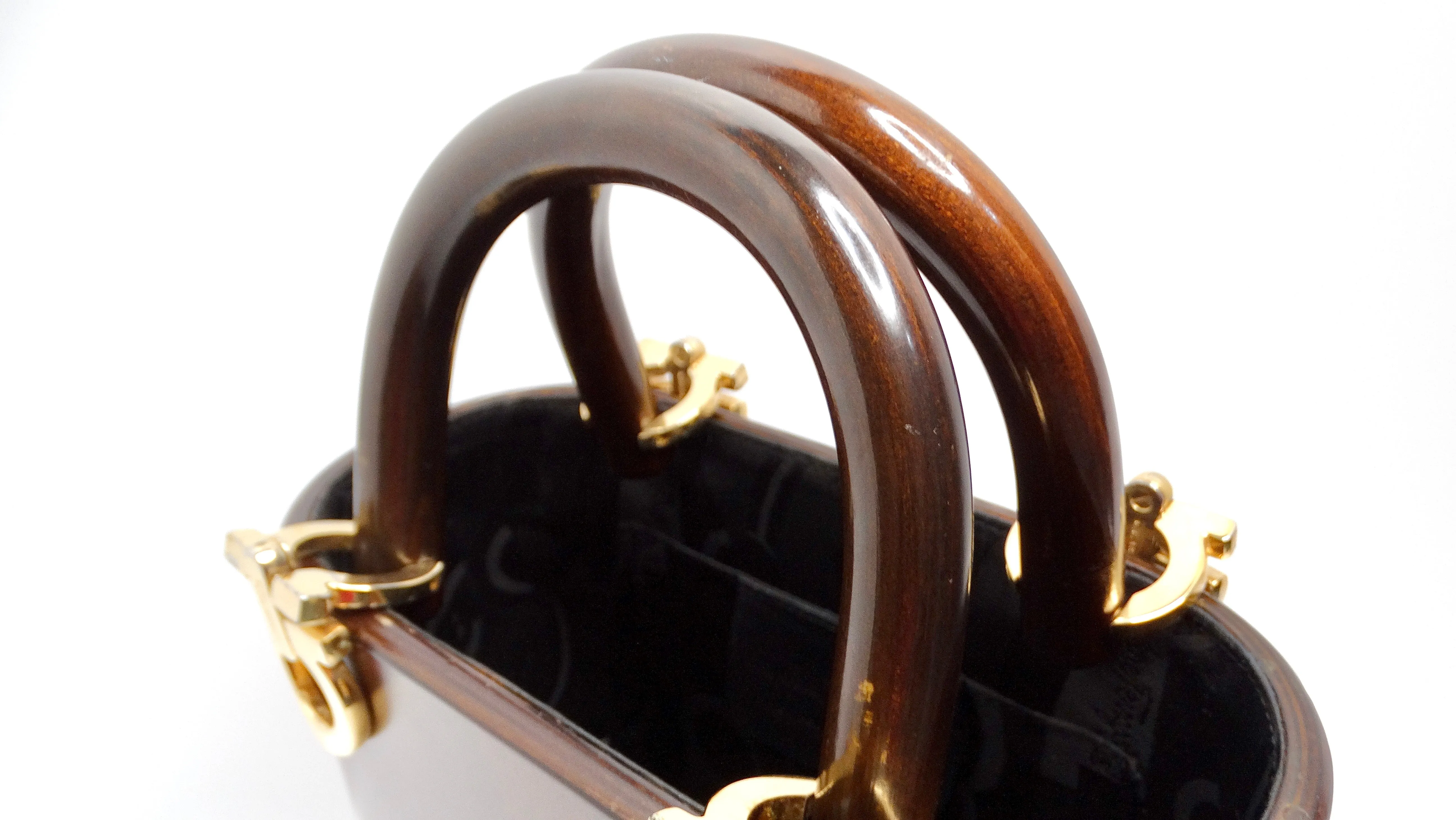 Salvatore Ferragamo Circa 1990s Gancini Wooden Vintage Handbag