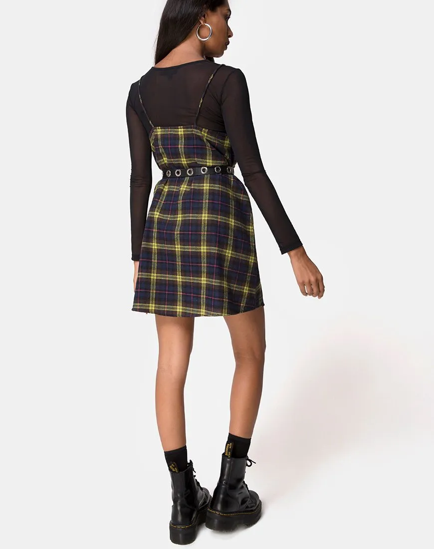Sanna Slip Dress in Plaid Brown Yellow Check