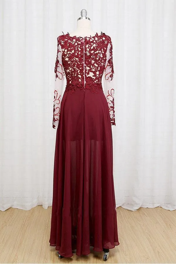 Sexy Black Long Sleeve Split Lace Prom Dress Evening Dresses PG341