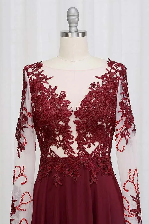 Sexy Black Long Sleeve Split Lace Prom Dress Evening Dresses PG341