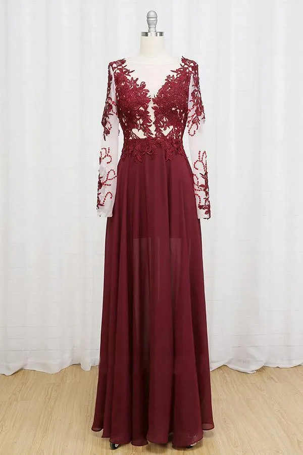 Sexy Black Long Sleeve Split Lace Prom Dress Evening Dresses PG341