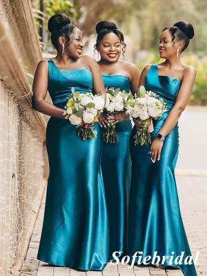 Sexy Elastic Satin One Shoulder Mermaid Floor Length Bridesmaid Dresses, SFWG00577