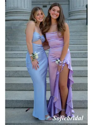 Sexy Lilac Soft Satin Spaghetti Straps Sleeveless Lace Up Back Mermaid Maxi Prom Dress, PD01140