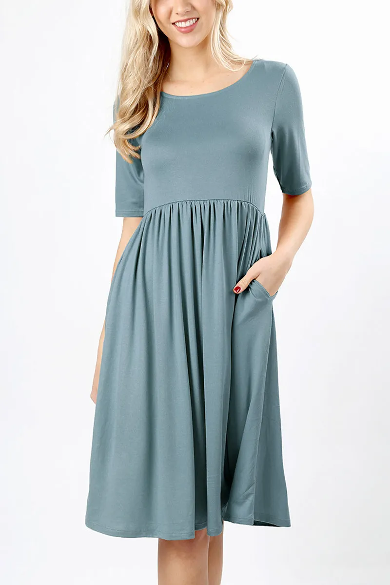 Short Sleeved Empire Waist Pocket Dress