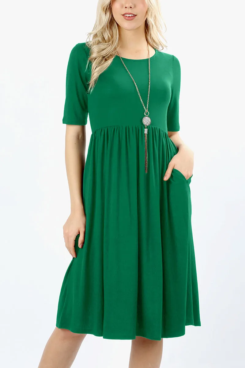 Short Sleeved Empire Waist Pocket Dress