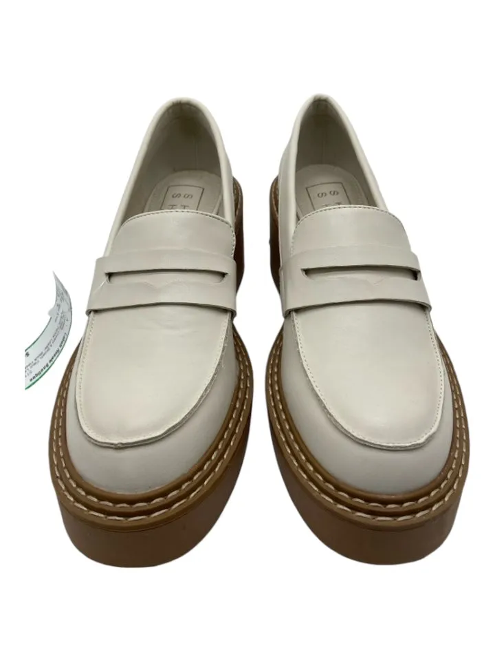 Shu Shop Shoe Size 6 Cream & Brown Faux Leather Platform Penny Loafer Loafers