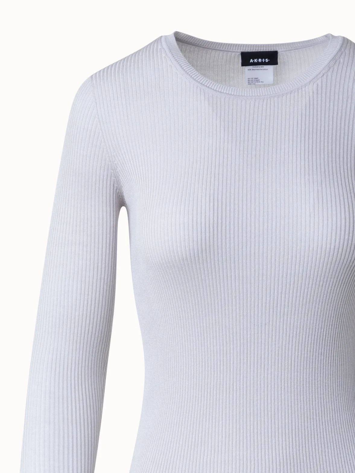 Silk Cotton Seamless Rib Knit Pullover