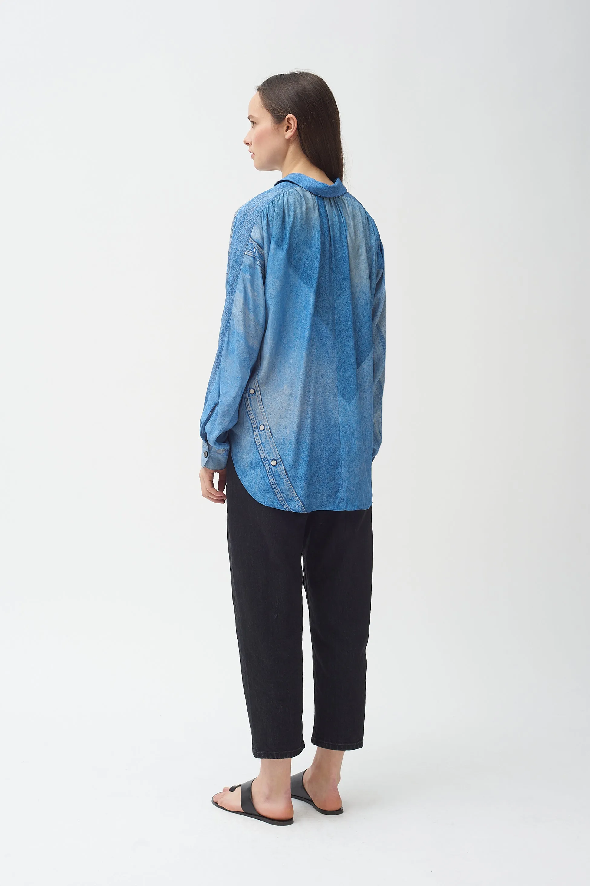 Silk denim print shirt