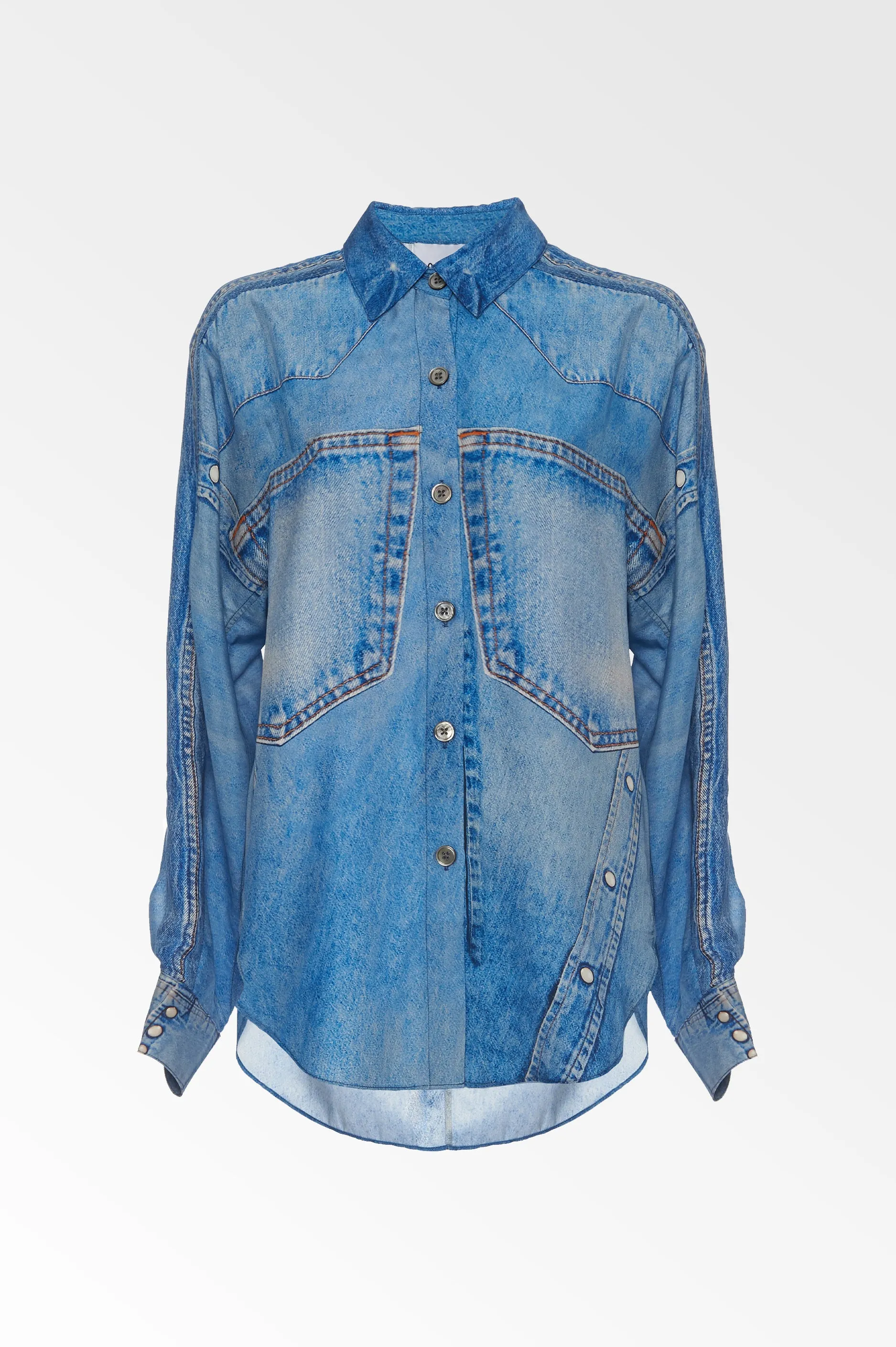 Silk denim print shirt