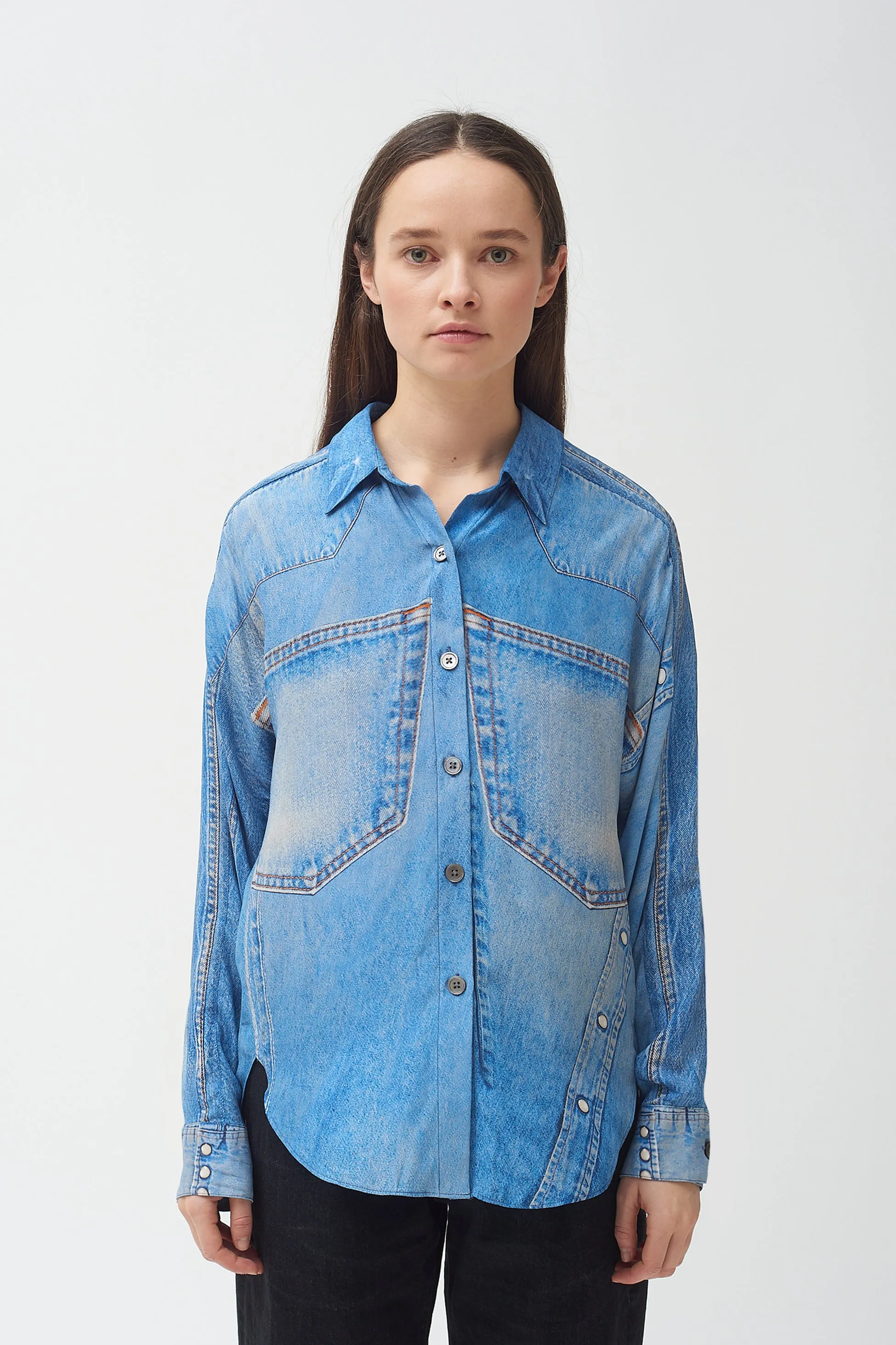 Silk denim print shirt