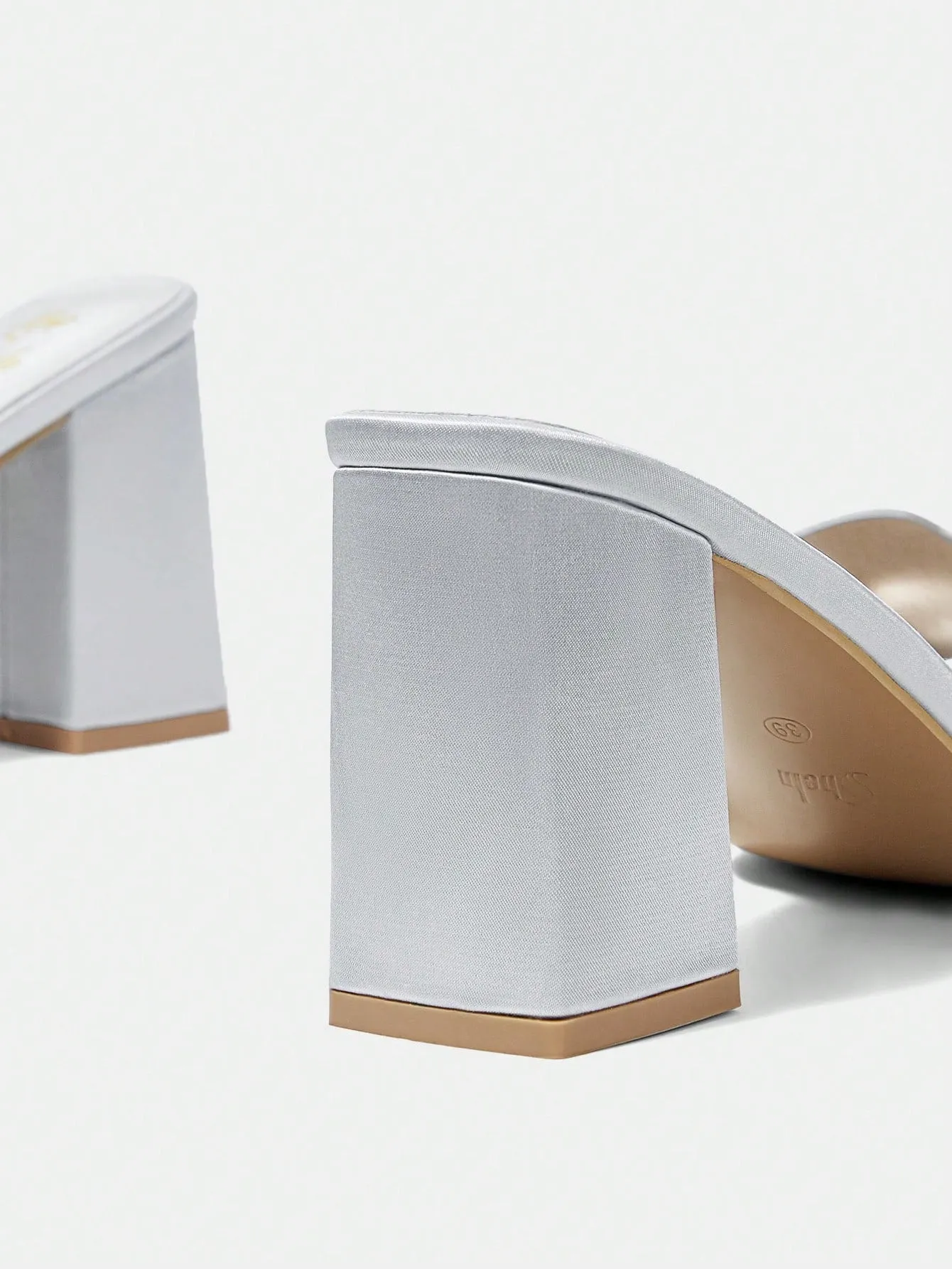 Silver Satin Hot Diamond Small Block Heel Sandals