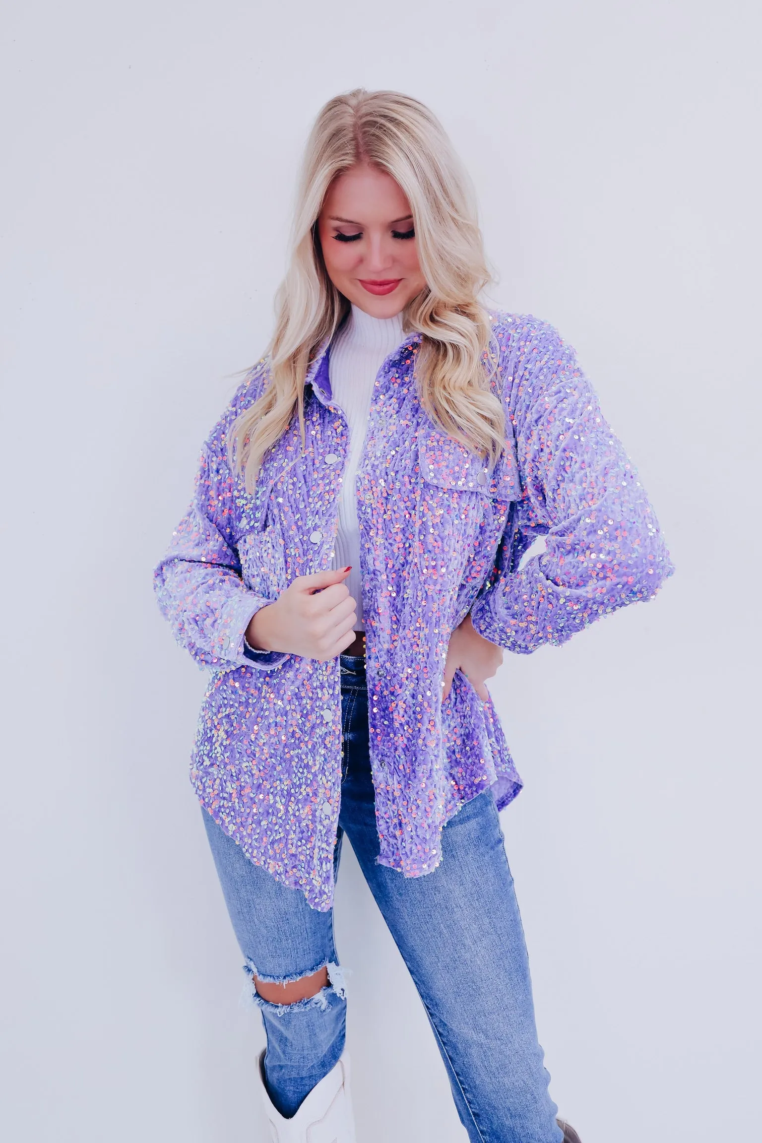 Sindri Sequin Button Down Blouse - Lavender