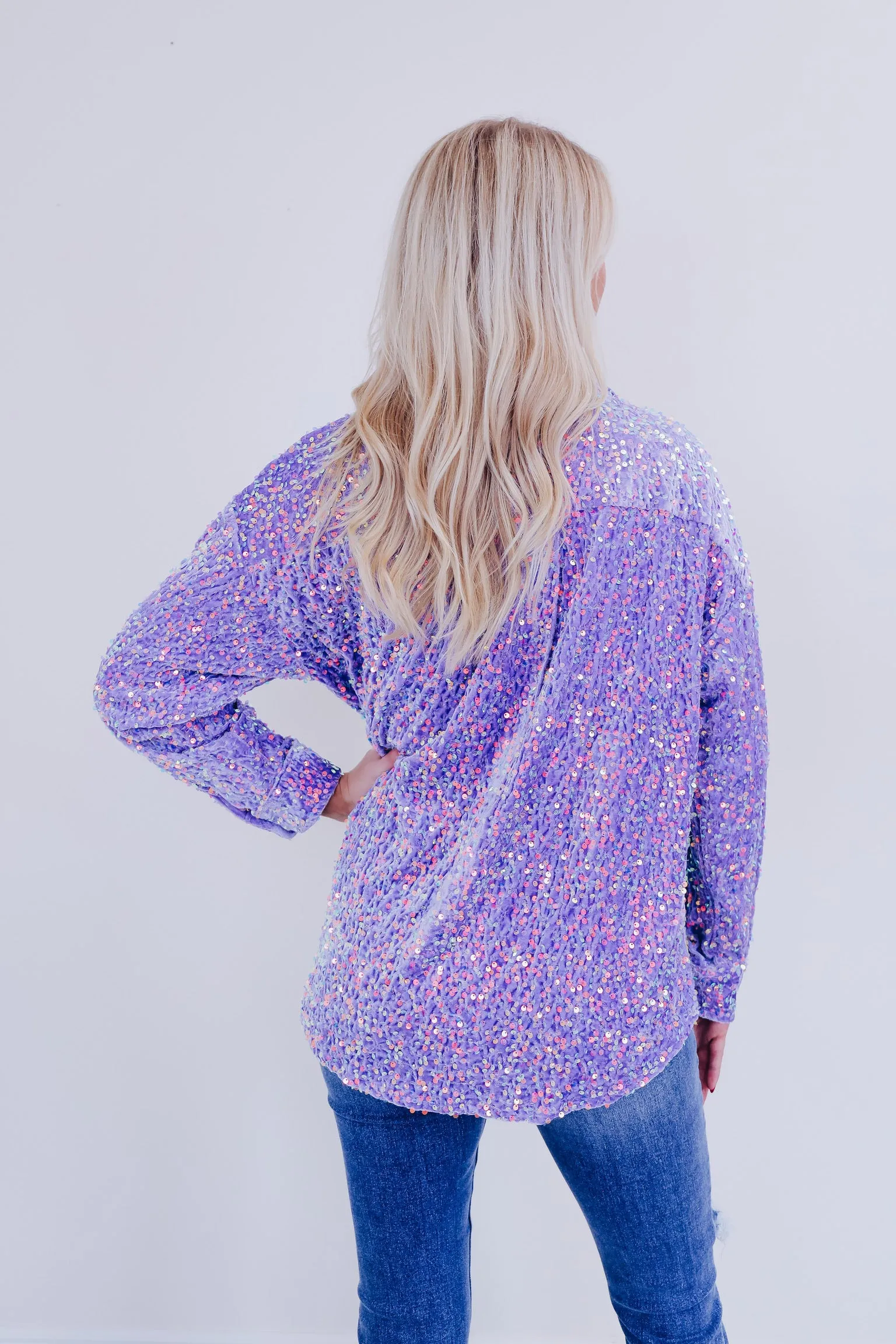 Sindri Sequin Button Down Blouse - Lavender