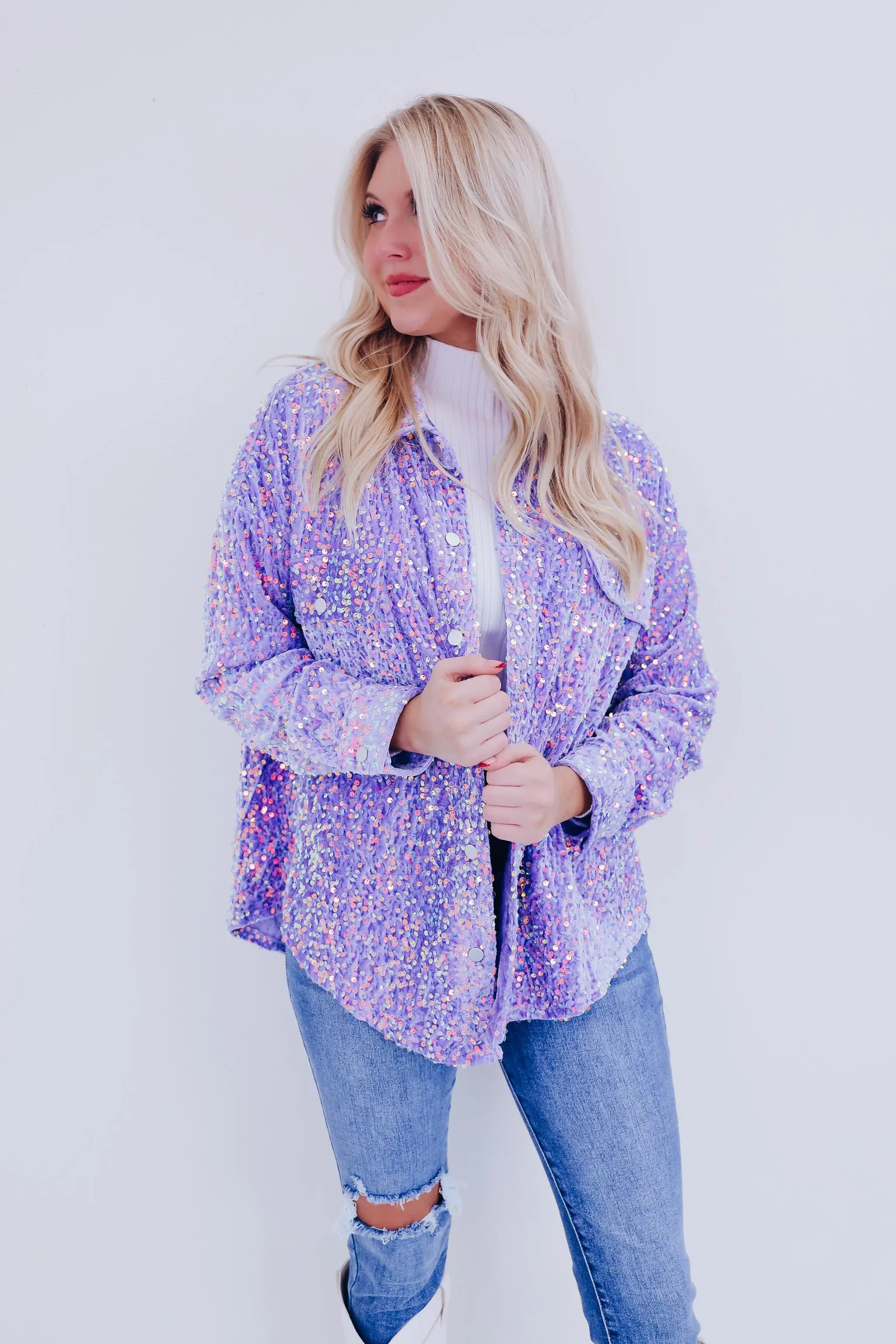 Sindri Sequin Button Down Blouse - Lavender