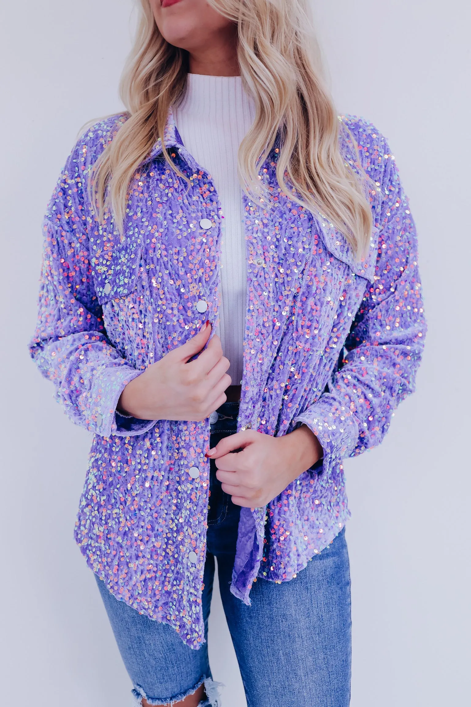Sindri Sequin Button Down Blouse - Lavender