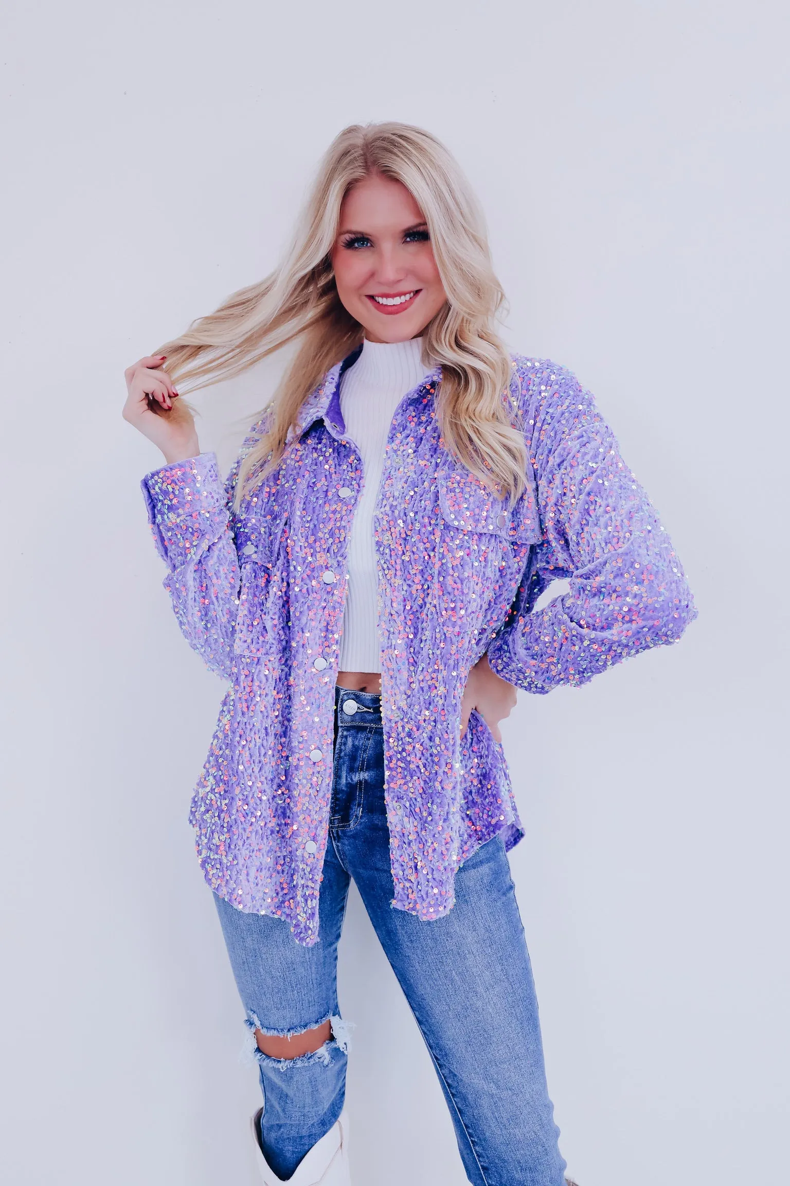Sindri Sequin Button Down Blouse - Lavender