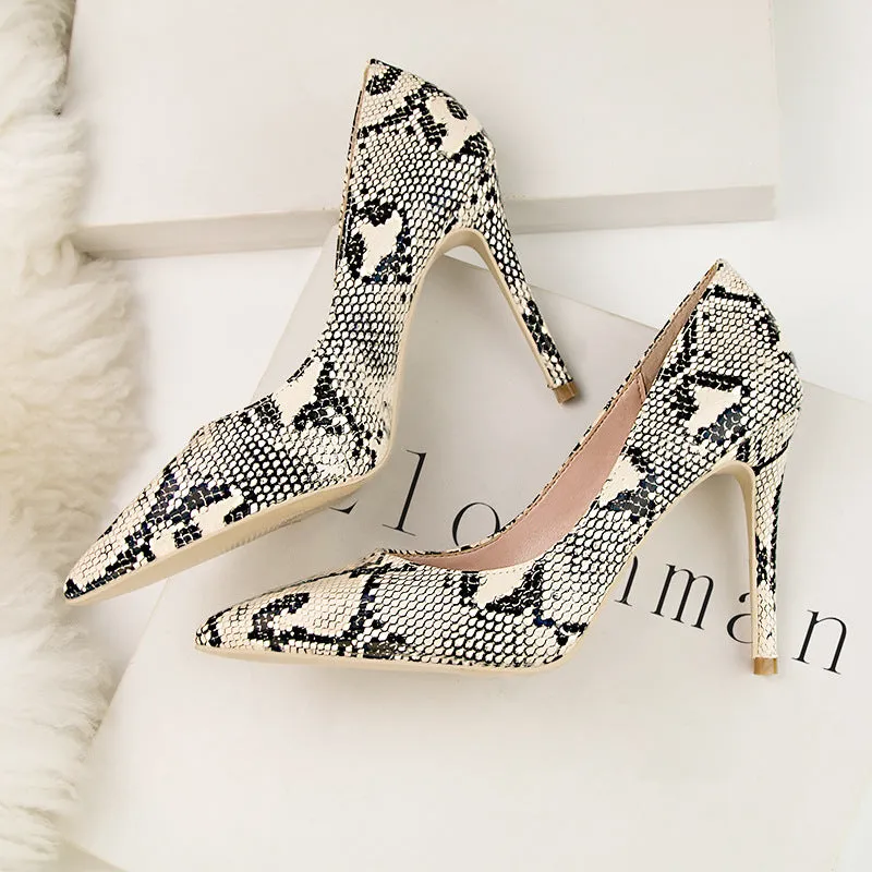 Snake Pattern High Heels: Chic & Sleek Women's Shoes
