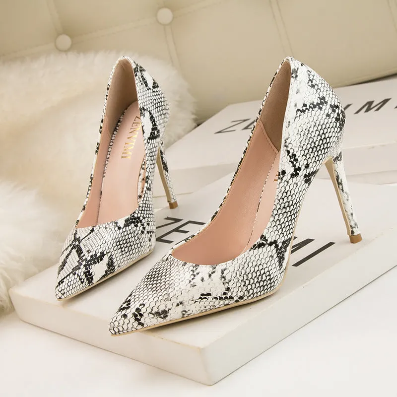 Snake Pattern High Heels: Chic & Sleek Women's Shoes